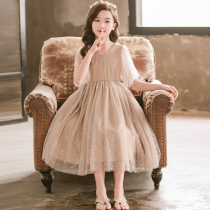 Girls dress summer dress 2021 new big childrens puff yarn skirt short sleeve girl dress princess dress western style