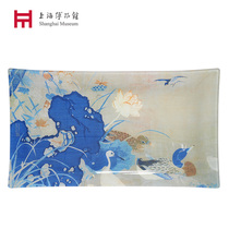 Shanghai Museum National Treasure Zhu Ke Rou silk Lotus Pond milk duck picture glass plate creative ornaments gift