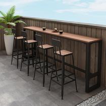 Solid wood bar table and chair combined high foot table housemilk tea shop long tablebar table simple coffee table against the wall table