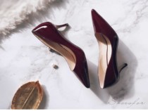 Shoesfor shoes custom Burgundy red) Original design Wine red sheep patent leather high heels wedding shoes