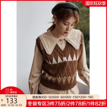Single bunch size womens knitted vest womens autumn wear retro sleeveless top fat MM sweater base shirt inside