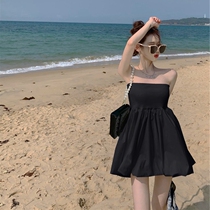 Small senior temperament waist slim holiday skirt shoulder strapless bud 2021 summer new dress