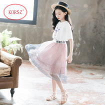 Girls suit dress summer dress 2021 new childrens foreign style dress summer big child two-piece set princess yarn skirt