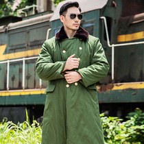 Long military cotton coat mens winter thickened warm cold storage cold protection clothing labor protection green cotton clothes Old Northeast large cotton-padded jacket