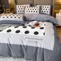 Nordic four-piece cotton 100 bedding student dormitory three-piece set quilt cover light luxury ins style sheets