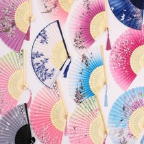 Hanfu fan Ancient style folding fan Chinese style female boys summer tassels Children students dance portable folding small bamboo fan
