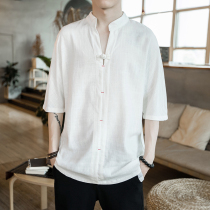 Chinese style Tang suit improved Hanfu linen mens summer Chinese cotton short-sleeved T-shirt youth national clothing