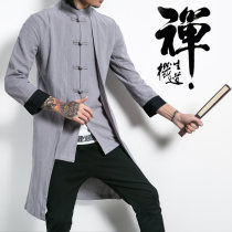 Chinese style Tang suit Hanfu Chinese style mens retro costume Zen clothes flax jacket National cloak youth gown