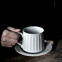 European small luxury coffee cup and saucer set Retro tea set Japanese simple coarse ceramic hanging ear pull flower coffee cup