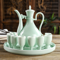 Ceramic wine set celadon antique jug Chinese wine divider household wine cup small goblet white wine glass