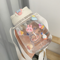  Cup female summer cute super large capacity water cup with straw net red kettle Large 1000ml big belly bucket bottle