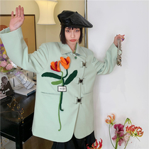 Flower Monster Original 2022 Spring Retro French Art Embroidered Flower Suit Jacket Profile Wide Shoulder Suit Female
