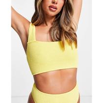 Design and match design soft glutinous yarn pleated square collar short yellow sweater 2022 new