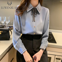 Chiffon shirt ladies autumn 2021 New Tide design sense niche blue shirt spring and autumn bottoming coat