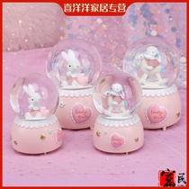 Creative gifts Crystal ball music box Love rabbit childrens girlfriend gift rotating snowflake ornaments with lights