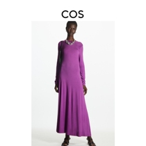 COS womens casual fit crew neck long sleeves shrink pleated dress purple 2022 autumn new 1097805002