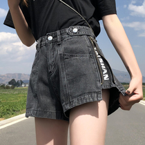 Denim shorts women loose 2021 new summer thin black a-word high waist thin Korean version wide leg hot pants ins