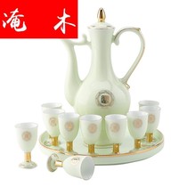 Flooded wood Jingdezhen wine furniture suit ceramic home palace imitation ancient Chinese jade porcelain sketching wine pot clear white wine