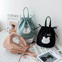 Canvas bag girl student cute hand-held small cloth packaging lunch box round lunch bag with rice drawstring drawstring pocket