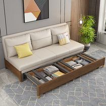 Solid wood sofa dual-use folding technology cloth living room multifunctional single Double 1 5 m 1 8 small apartment sitting or lying on the bed