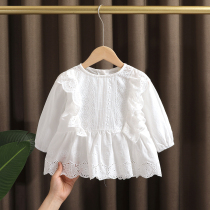 Girls small fragrant wind shirt 2021 new female baby foreign air white shirt with children pure cotton set head lace dolls