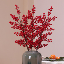 Yongyue home new Chinese style simulation flower red fruit multi-fork dried branch flower North American holly fruit fake flower fortune berry seed