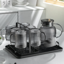 Household high-value cold kettle high temperature resistant glass cold kettle filled with water jug ​​teapot white boiling water cup living room set