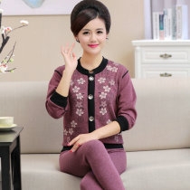 Cat man middle-aged and elderly thermal underwear plus velvet thickened female mother loose cardigan pair of autumn clothes set Old Mans milk