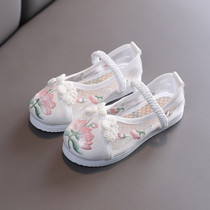 Girls embroidered shoes Children canvas shoes Hanfu shoes Chinese style show shoes Breathable mesh shoes Baby white shoes