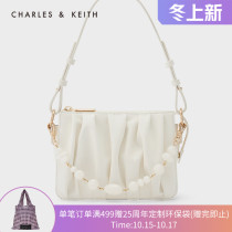 CHARLES & KEITH women bag CK2-20270749 really sweet hand underarm bag beaded pleated small square bag