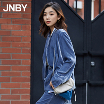 JNBY Jiangnan burgundy jacket female splicing retro minimalist texture Long sleeve Western suit 5K1213900