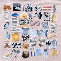Korean ins style simple black and white cow cheese butter Bear Sticker Set Handbook diy mobile phone case decorative painting