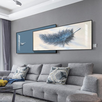 Modern simple living room decoration painting blue feather hanging painting atmospheric light luxury sofa background wall Nordic creative abstract painting