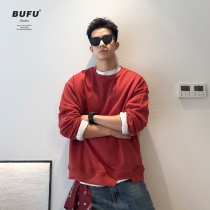 New American simple men increase solid color fake two-piece pullover casual sweater loose autumn bottoming thin shirt