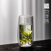 Double-layer glass green teacup Teahouse special Japanese summer water Cup home heat insulation high-value tea cup children