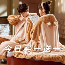 Coral Suede Couple Sleepwear Woman Autumn Winter Sleeping Robe Men Bathrobe home Suit Suit Garnter Thickened long plush