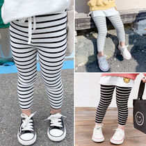 Girls cotton plus velvet tight leggings 2020 Spring and Autumn Winter Korean fashion slim striped childrens long trousers