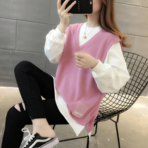 Pregnant womans sweatshirt woman in spring and autumn with loose and fake two breast-feeding clothes 2022 spring out to feed the long sleeve blouse