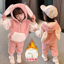 Girls winter clothes 2021 new childrens net Red foreign gas fashionable baby plus velvet padded suit children Autumn Tide