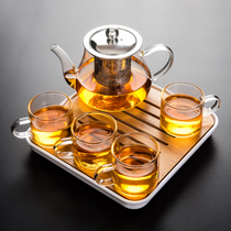 Heat-resistant glass tea set household kung fu tea set with filter stainless steel inner bubble tea tea cup set