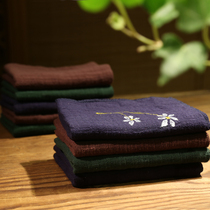 Simple hand-painted cotton and linen Japanese-style embroidered square towel thickened strong absorbent Kung Fu tea cloth pad Zen cleaning tea towel