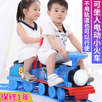 Can sit on people electric train set track four-wheel car Children boys and girls shaking sound Net red educational toys