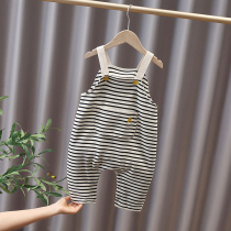 Baby strap pants spring and autumn big pp girl baby can open file thin foreign boy cotton jumpsuit Korean tide