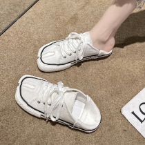 Korean version of the spring 2021 new canvas ugly cute shoes womens flat toe white shoes casual college style single shoes