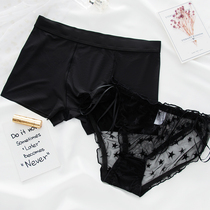 Couple panties summer ice silk sex confusion lace Couple passionate sexy thin underwear set Japanese transparent show