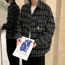 Small fragrant wind jacket men spring and autumn oversize chidori checker jacket cargo dress high-grade sense fried street menswear couple wear