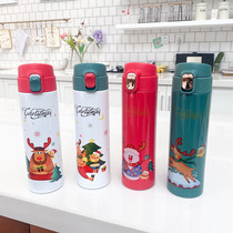 304 stainless steel water Cup cute literary hipster student straight Cup cartoon cover Christmas thermos cup