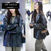 20 new autumn dress Song Yanfei star same jacket black loose PU leather clothing classic locomotive clothing tide