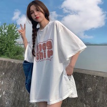 Hong Kong style American high street short sleeve T-shirt female 2021 loose Korean version ins street style hiphop fried street half sleeve jacket