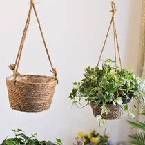 Wall flowerpot rattan flowerpot straw basket hanging basket hanging orchid hanging flower basket planting green planting hanging green roe hanging basket basin hanging Basin